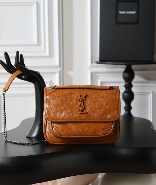 Yves Saint Laurent YSL Niki Crinkled Leather Shoulder Bag 633151