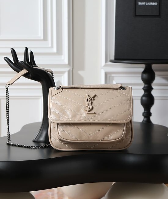 Yves Saint Laurent YSL Niki Crinkled Leather Shoulder Bag 633151