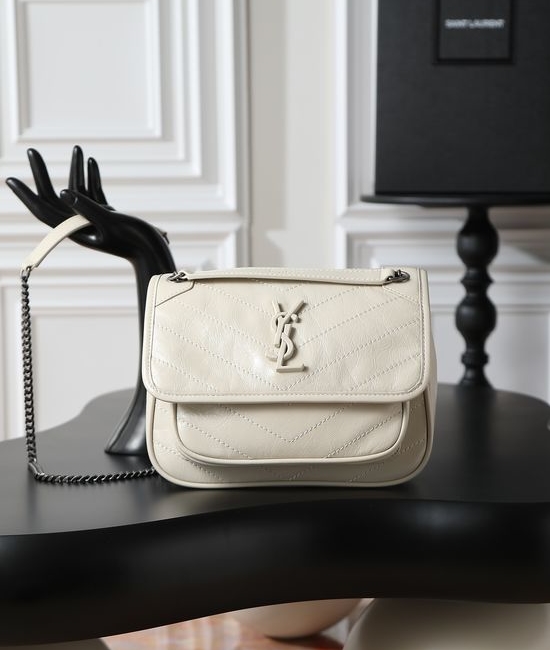 Yves Saint Laurent YSL Niki Crinkled Leather Shoulder Bag 633151