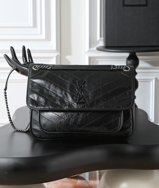 Yves Saint Laurent YSL Niki Crinkled Leather Shoulder Bag 498830