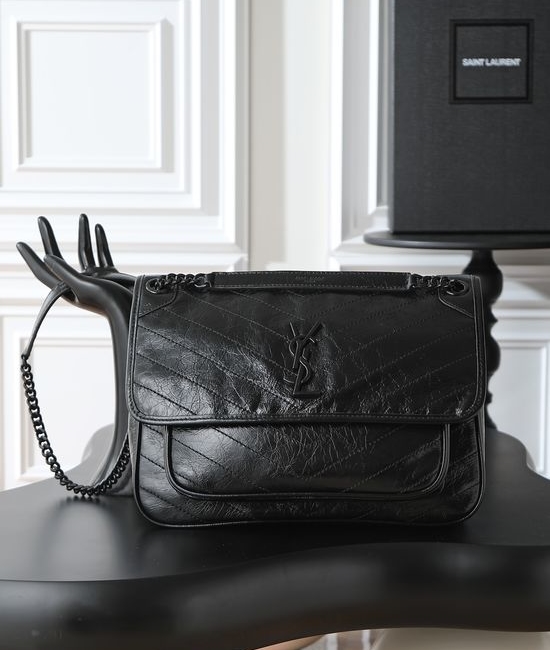 Yves Saint Laurent YSL Niki Crinkled Leather Shoulder Bag 498830