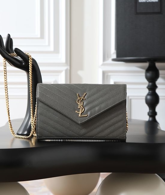 Yves Saint Laurent YSL MONOGRAM Envelope Gray Caviar Leather Bag 377828
