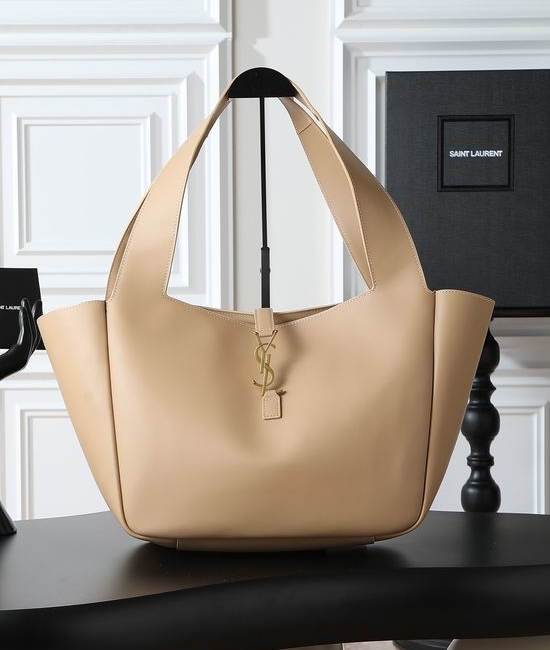 Yves Saint Laurent YSL Bea Hobo Shopping Bag Apricot Gold Buckle 763435