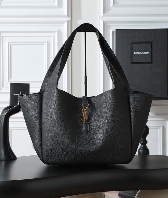 Yves Saint Laurent YSL Bea Hobo Shopping Bag Black Gold Buckle 763435