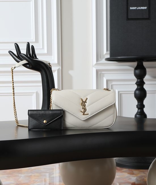 Yves Saint Laurent YSL LouLou Lambskin White Gold Buckle Handbag 821749