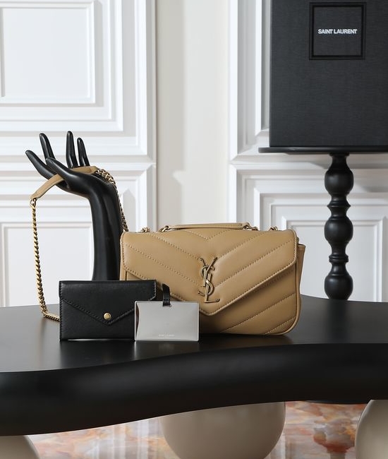 Yves Saint Laurent YSL LouLou Beige Gold Buckle 801437