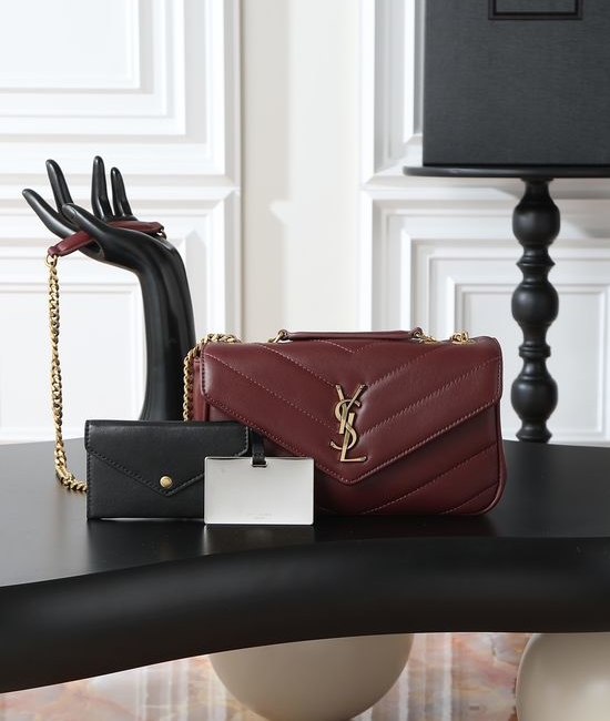 Yves Saint Laurent YSL LouLou Burgundy Gold Buckle 801437