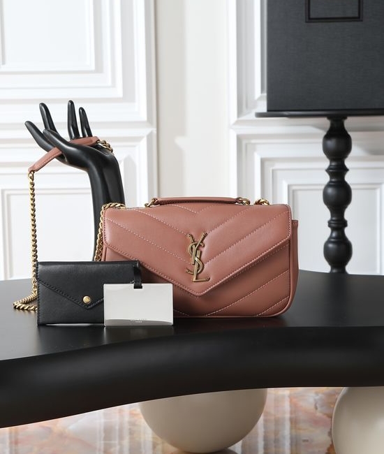 Yves Saint Laurent YSL LouLou Pink Gold Buckle Bag 801437