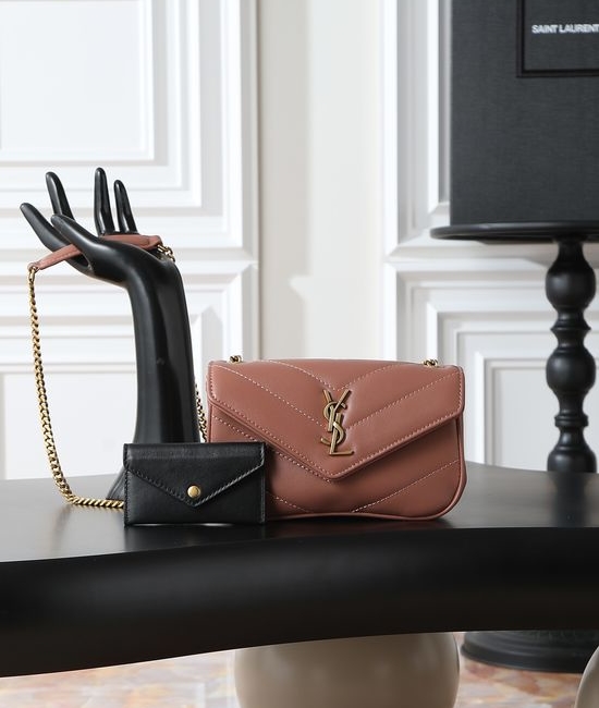 Yves Saint Laurent YSL LouLou Lambskin Pink Gold Buckle Handbag 821749