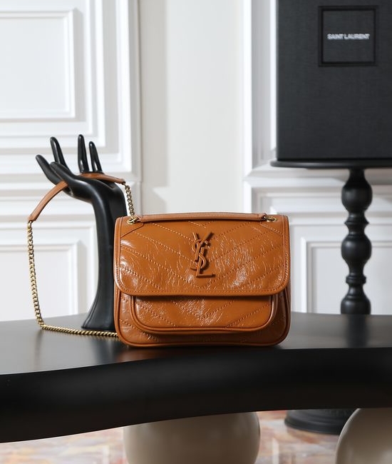 Yves Saint Laurent YSL Niki Crinkled Leather Shoulder Bag 633151