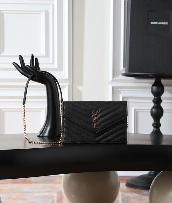 Yves Saint Laurent YSL Envelope Bag Black Gold Buckle 393953