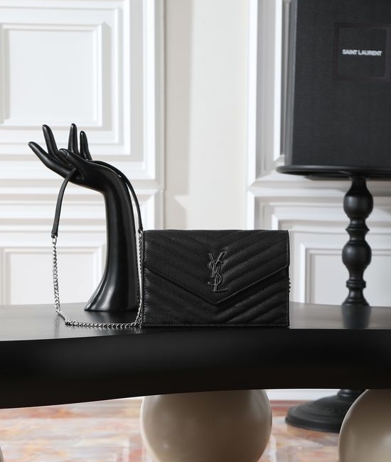 Yves Saint Laurent YSL Envelope Bag Black Silver Buckle 393953