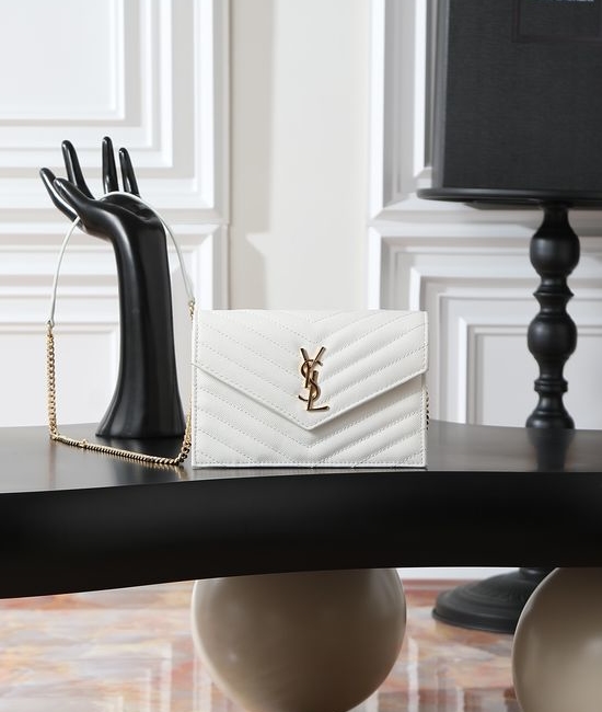 Yves Saint Laurent YSL Envelope Bag White Gold Buckle 393953