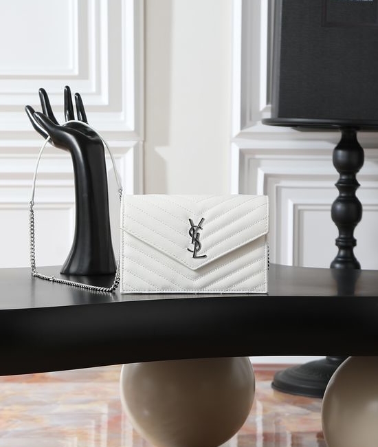 Yves Saint Laurent YSL Envelope Bag White Silver Buckle 393953