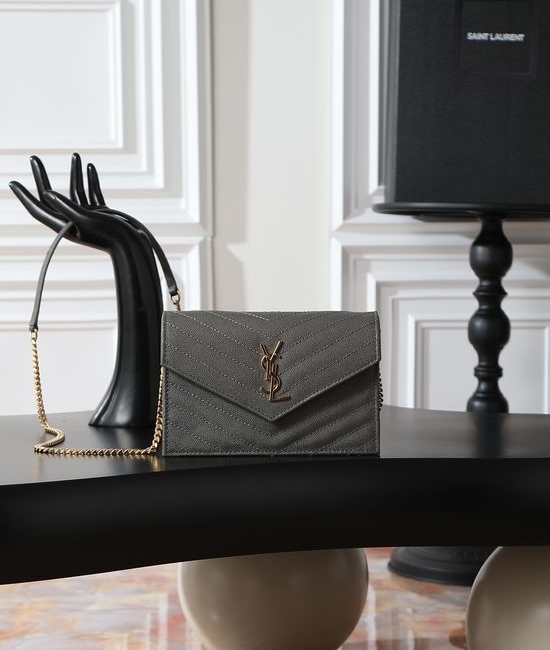 Yves Saint Laurent YSL Envelope Bag Gray Gold Buckle 393953