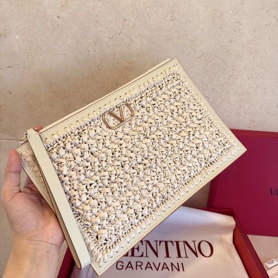 Valentino Raffia Woven Clutch with V Logo 22068