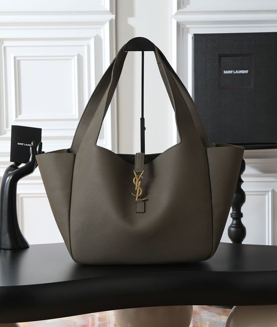 Yves Saint Laurent YSL Bea Hobo Shopping Bag Green Gold Buckle 763435