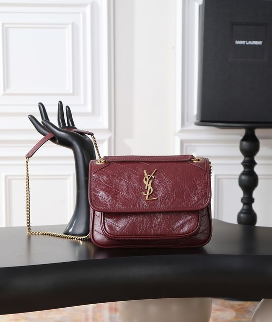 Yves Saint Laurent YSL Niki Oil Waxed Leather Crossbody Bag with Metal Logo 633151-1 14460
