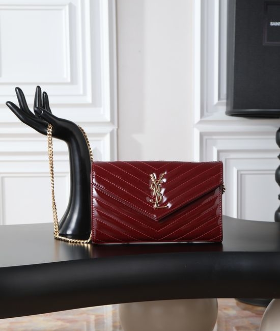 Yves Saint Laurent YSL Monogram Red Patent Leather Envelope Bag 377828