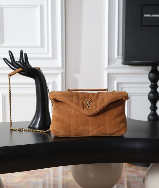 Yves Saint Laurent YSL Loulou Puffer Mini Suede Shoulder Bag 759337