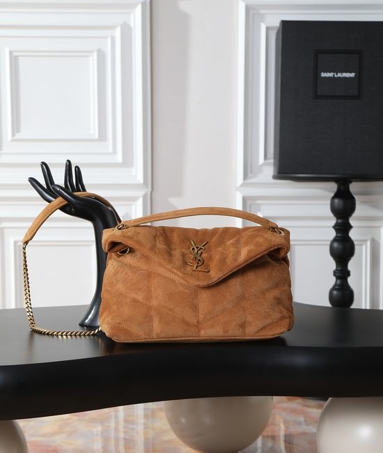 Yves Saint Laurent YSL Loulou Puffer Suede Shoulder Bag 577476