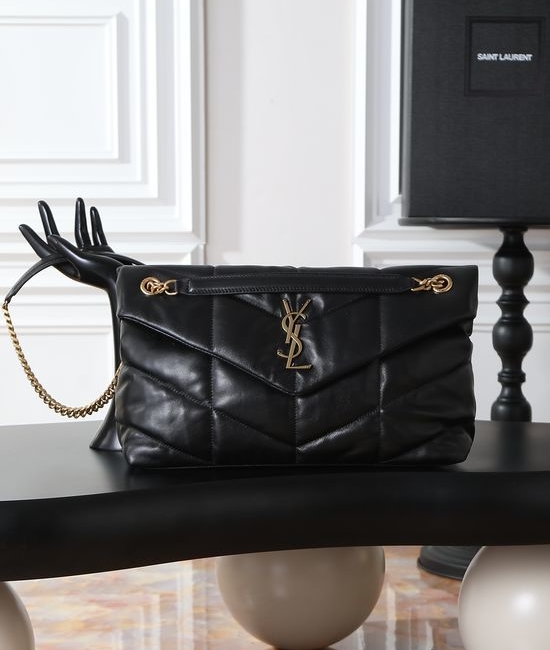 Yves Saint Laurent YSL Loulou Puffer Black Gold Buckle Lambskin Bag 577475-1