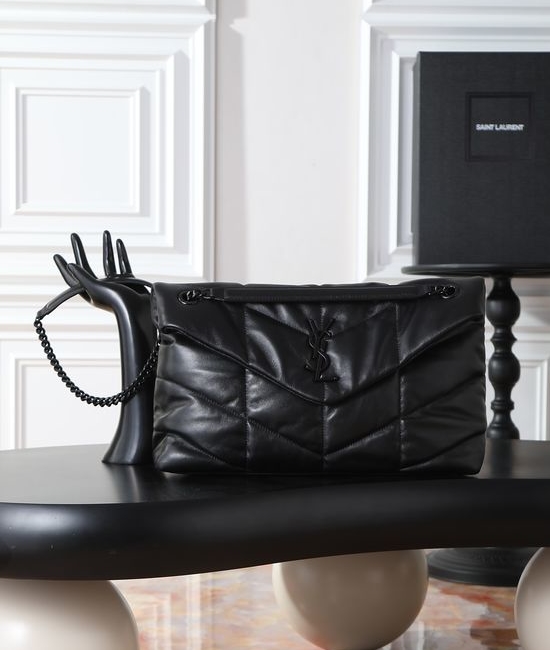 Yves Saint Laurent YSL Loulou Puffer Black Black Buckle Lambskin Bag 577475-1