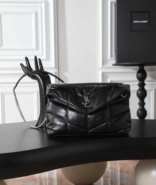 Yves Saint Laurent YSL Loulou Puffer Black Silver Buckle Bag 577476