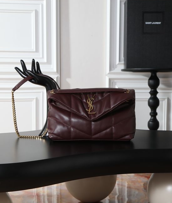 Yves Saint Laurent YSL Loulou Puffer Burgundy Gold Buckle Bag 577476