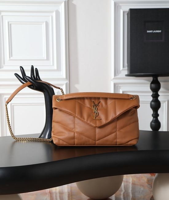 Yves Saint Laurent YSL Loulou Puffer Caramel Gold Buckle Bag 577476