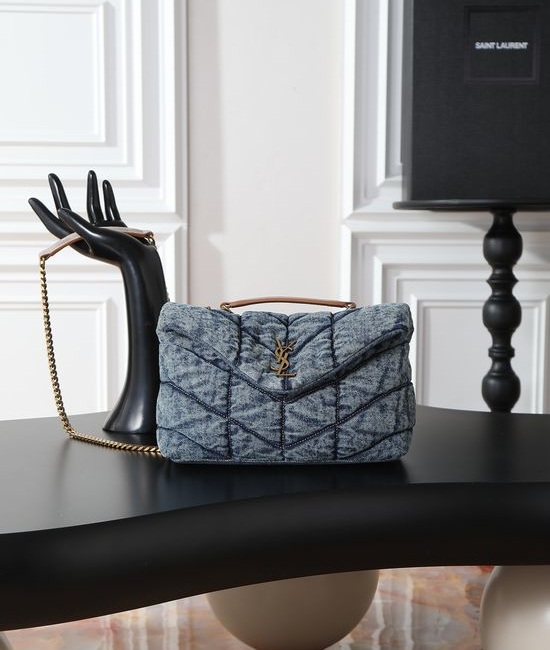 Yves Saint Laurent YSL Loulou Puffer Mini Denim Shoulder Bag 759337