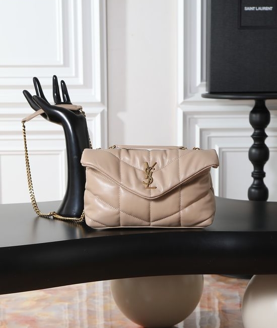 Yves Saint Laurent YSL Loulou Puffer Mini Beige Gold Hardware 759337