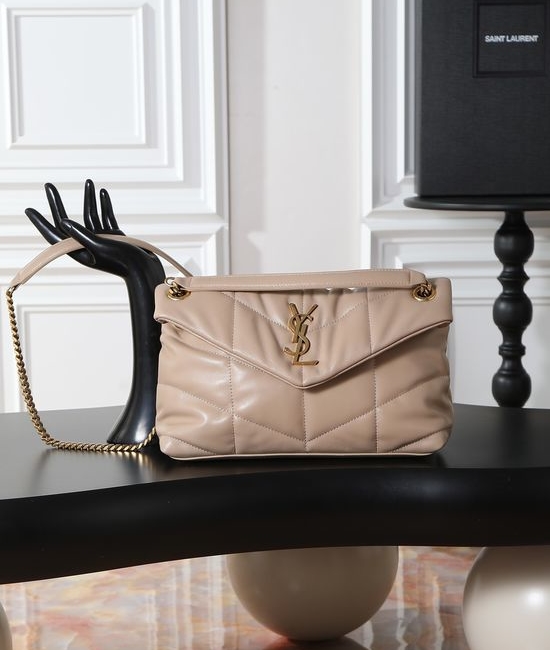 Yves Saint Laurent YSL Loulou Puffer Apricot Gold Buckle Bag 577476