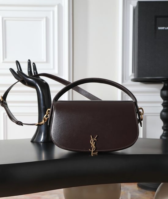 Yves Saint Laurent YSL VOLTAIRE Coffee Leather Top Handle Bag 7984