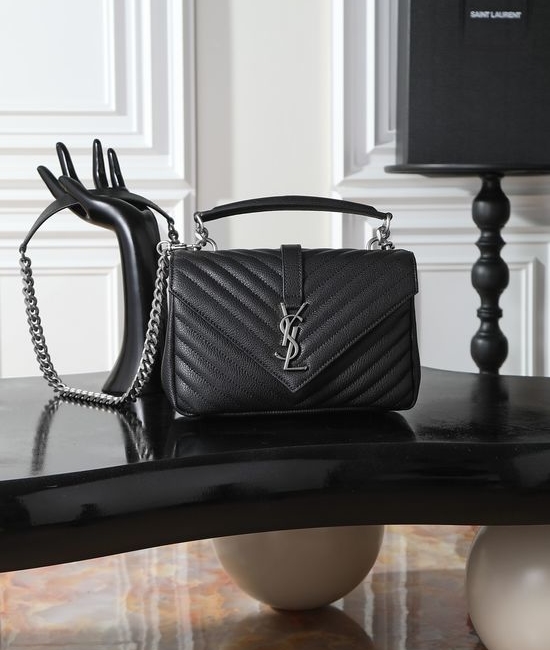 Yves Saint Laurent YSL Monogram College Black Silver Buckle 392737