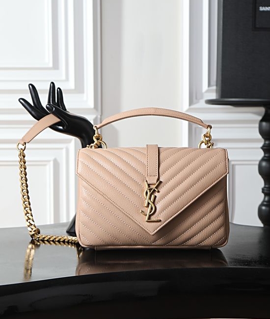 Yves Saint Laurent YSL Monogram College Beige Gold Buckle 392737