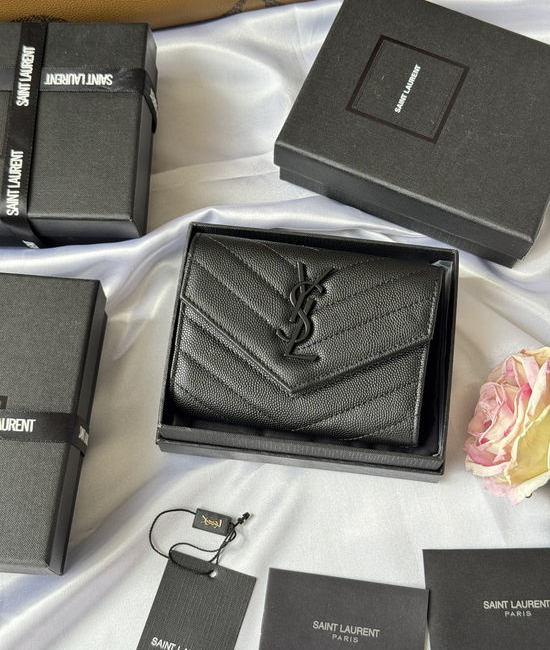 Yves Saint Laurent YSL Short Bifold Caviar Leather Wallet 414404