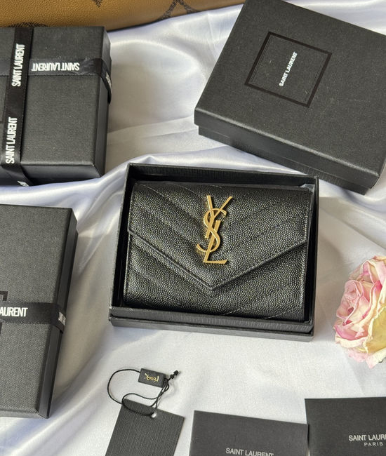 Yves Saint Laurent YSL Short Bifold Caviar Leather Wallet 414404