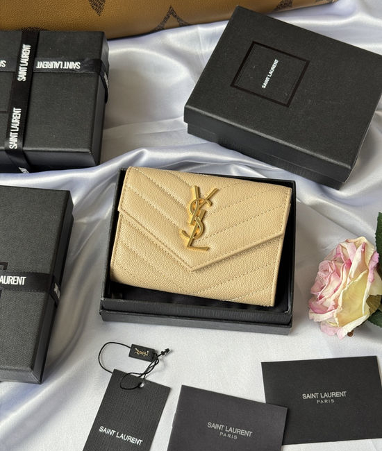 Yves Saint Laurent YSL Short Bifold Caviar Leather Wallet 414404