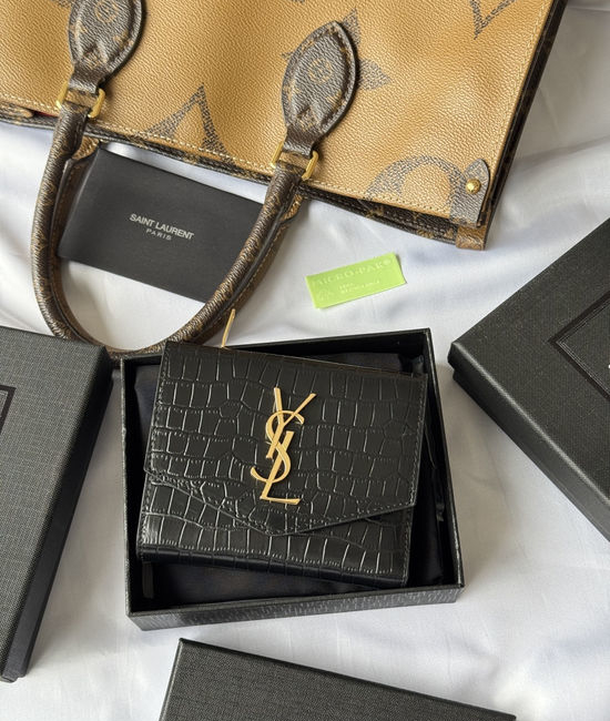 Yves Saint Laurent YSL Crocodile Embossed Trifold Wallet 582296