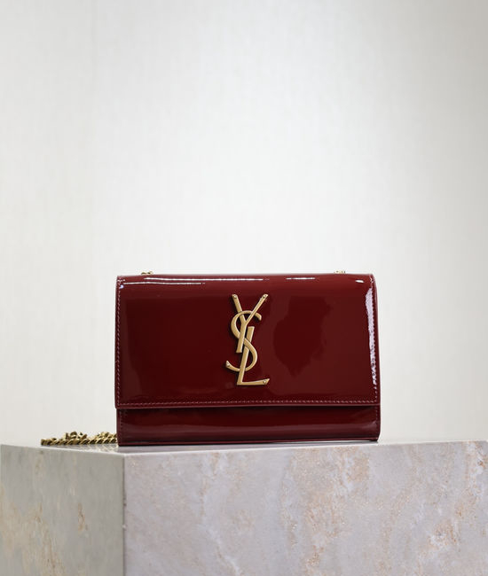 Yves Saint Laurent YSL KATE Burgundy Patent Leather with Gold Buckle 469390