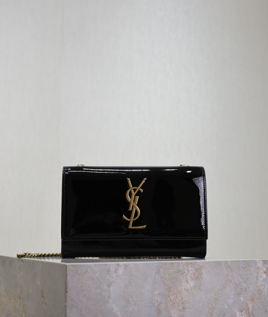 Yves Saint Laurent YSL KATE Black Patent Leather with Gold Buckle 469390