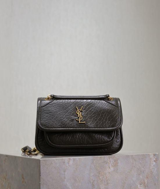 Yves Saint Laurent YSL Niki Green Elephant Embossed Gold Buckle 828736