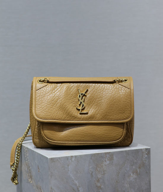 Yves Saint Laurent YSL Niki Elephant Embossed Gold Buckle 633158