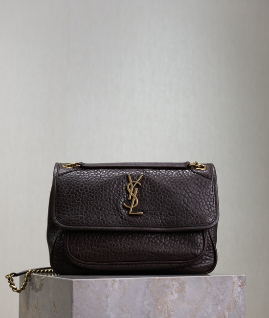 Yves Saint Laurent YSL Niki Coffee Elephant Leather Bag 633158