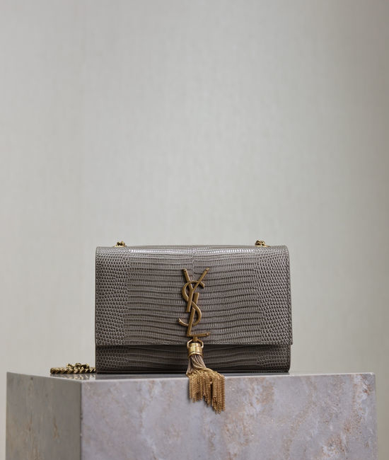 Yves Saint Laurent YSL Kate Crocodile Pattern Leather Tassel Bag 469390
