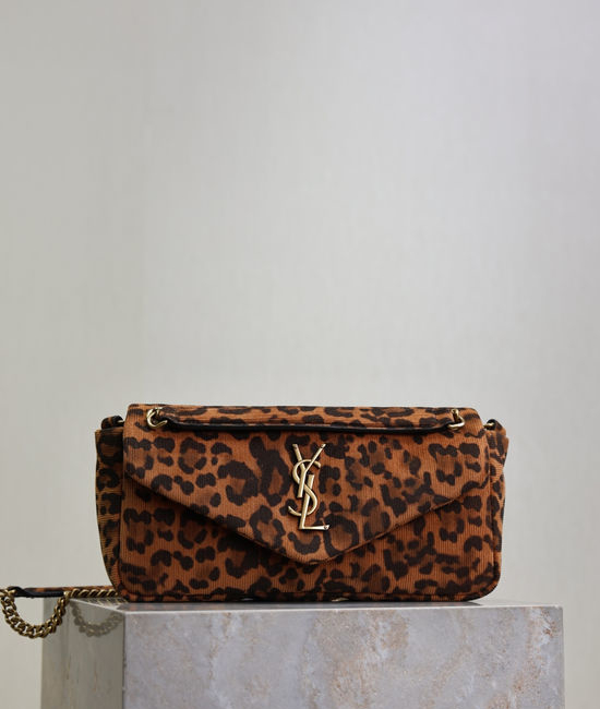 Yves Saint Laurent YSL CALYPSO Leopard Canvas Magnetic Buckle Bag 734153
