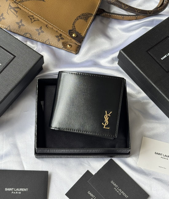 Yves Saint Laurent YSL Monogram Leather Wallet with Metal Logo 607727