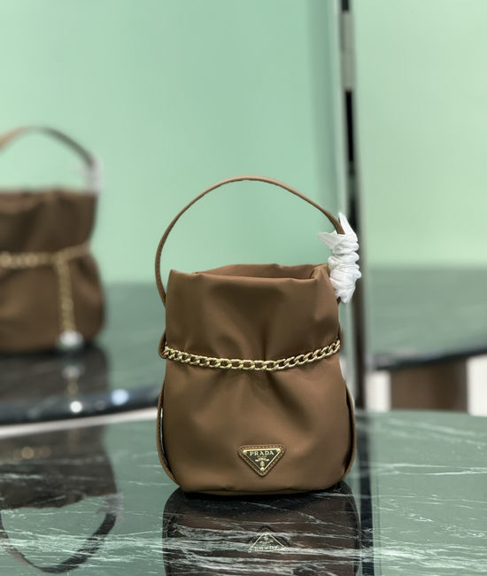Prada Small Bucket Nylon Leather Bag 1BE088