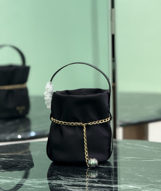 Prada Small Bucket Nylon Leather Bag 1BE088